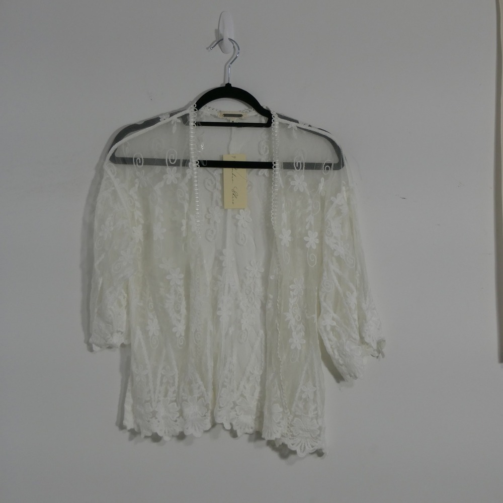 Amber Skies Women Lace Kimono Cardigan M White Boho Cottagecore Romantic STB1811